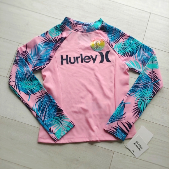 HURLEY NEW girls Pink Palms Rashguard Bikini Set - Picture 2 of 12